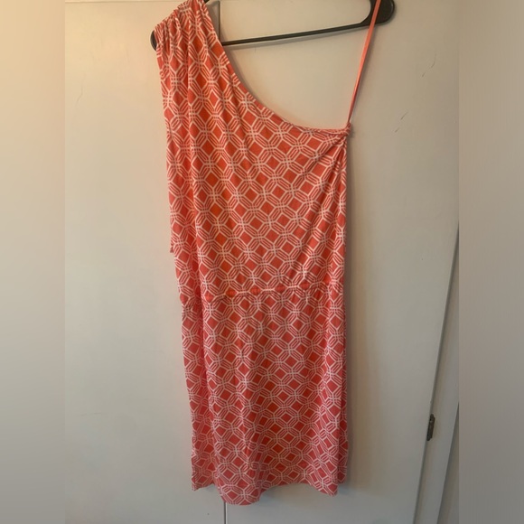 Banana Republic Dress Size M One Shoulder Asymmetrical Geometric‎ Summer coral - Picture 4 of 4